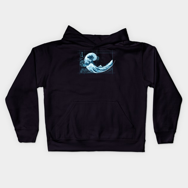 Hokusai Meets Fibonacci, Blue Kids Hoodie by cartogram